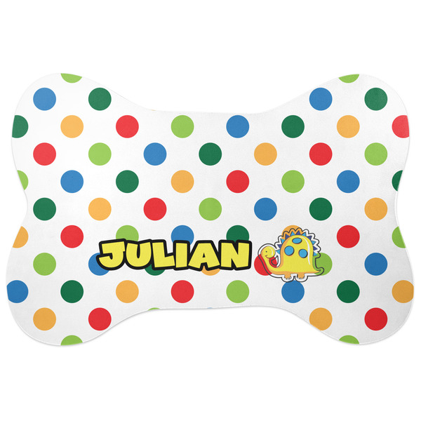 Custom Dots & Dinosaur Bone Shaped Dog Food Mat (Large) (Personalized)