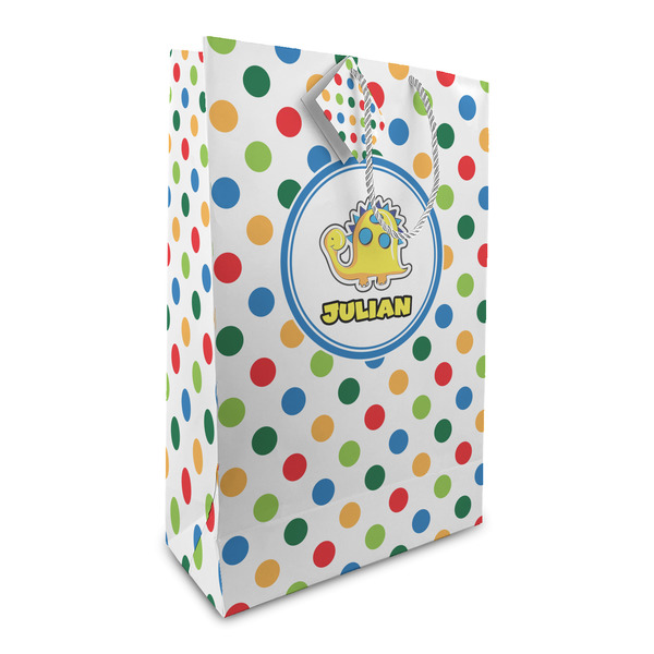 Custom Dots & Dinosaur Large Gift Bag (Personalized)