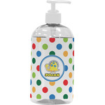 Dots & Dinosaur Plastic Soap / Lotion Dispenser (16 oz - Large - White) (Personalized)
