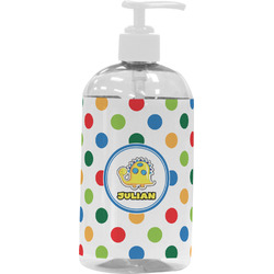 Dots & Dinosaur Plastic Soap / Lotion Dispenser (16 oz - Large - White) (Personalized)