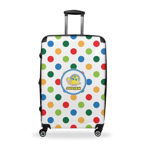 Custom Dots & Dinosaur Suitcase - 28" Large - Checked w/ Name or Text