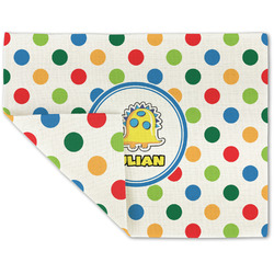 Dots & Dinosaur Double-Sided Linen Placemat - Single w/ Name or Text