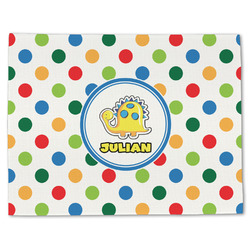 Dots & Dinosaur Single-Sided Linen Placemat - Single w/ Name or Text