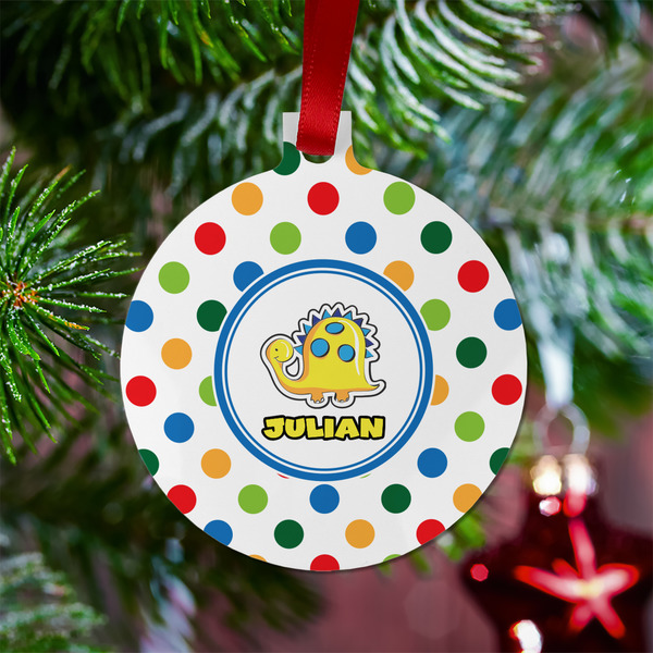 Dots & Dinosaur Metal Ball Ornament - Lifestyle