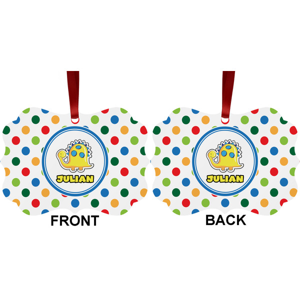 Dots & Dinosaur Metal Benilux Ornament - Front and Back (APPROVAL)