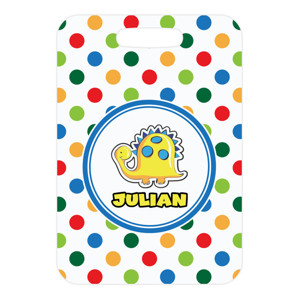 Dots & Dinosaur Metal Luggage Tag - Front Without Strap
