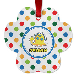 Dots & Dinosaur Metal Paw Ornament - Double Sided w/ Name or Text