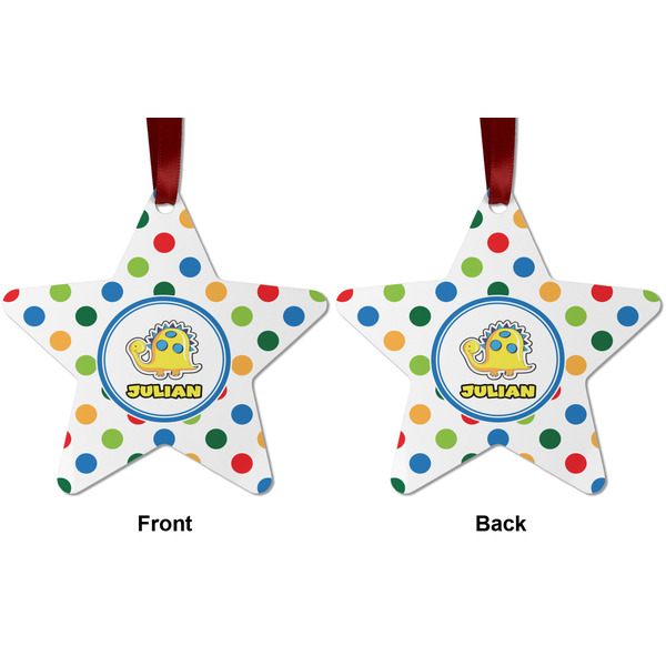 Dots & Dinosaur Metal Star Ornament - Front and Back
