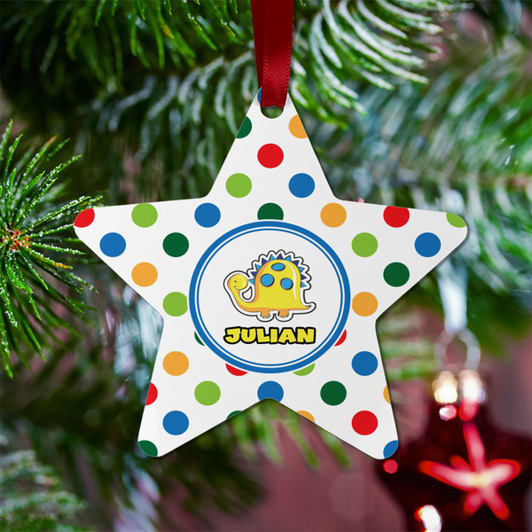 Dots & Dinosaur Metal Star Ornament - Lifestyle