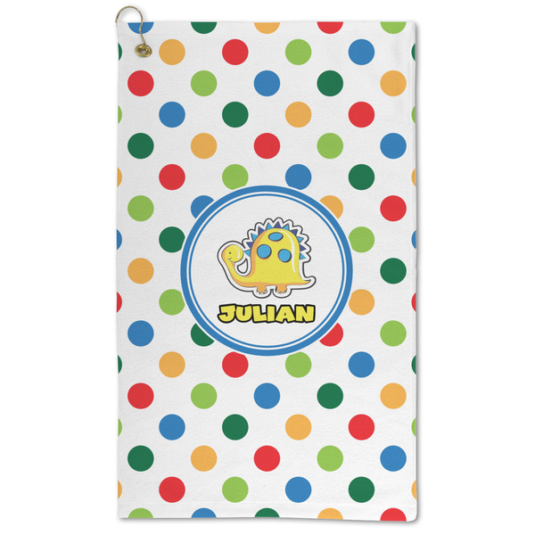 Custom Dots & Dinosaur Microfiber Golf Towel - Large (Personalized)