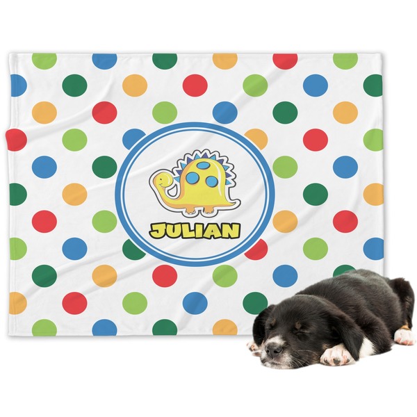 Custom Dots & Dinosaur Dog Blanket - Large (Personalized)