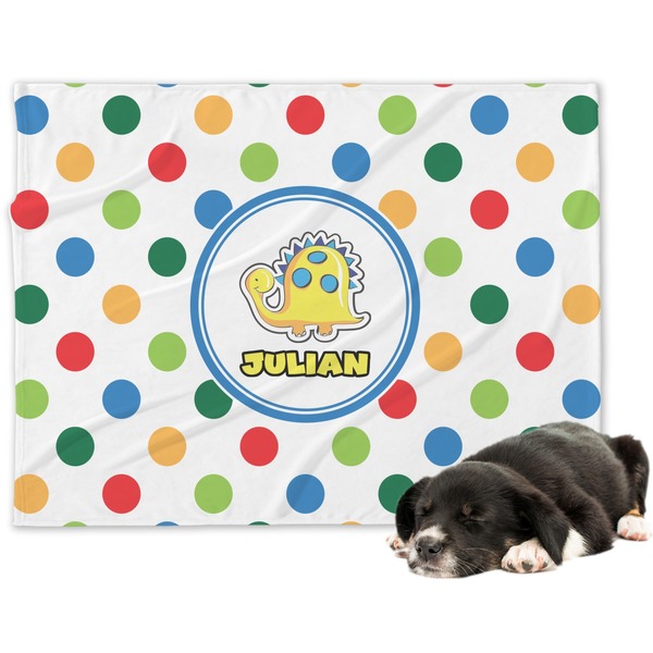 Custom Dots & Dinosaur Dog Blanket - Regular (Personalized)