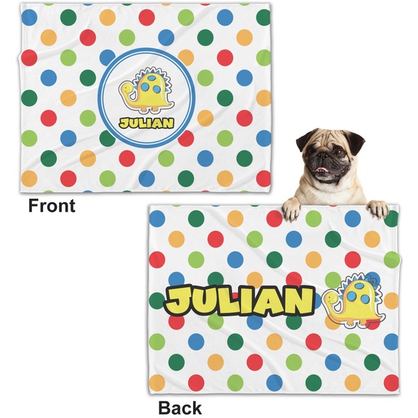 Dots & Dinosaur Microfleece Dog Blanket - Regular - Front & Back