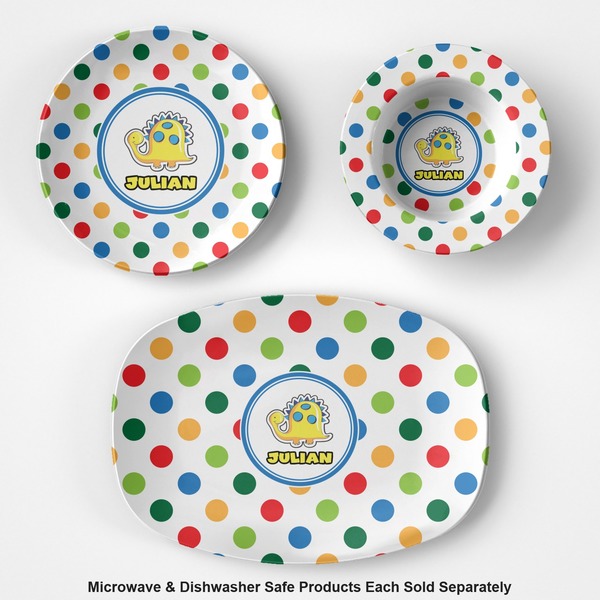 Dots & Dinosaur Microwave & Dishwasher Safe CP Plastic Dishware - Group