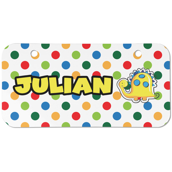 Custom Dots & Dinosaur Mini/Bicycle License Plate (2 Holes) (Personalized)