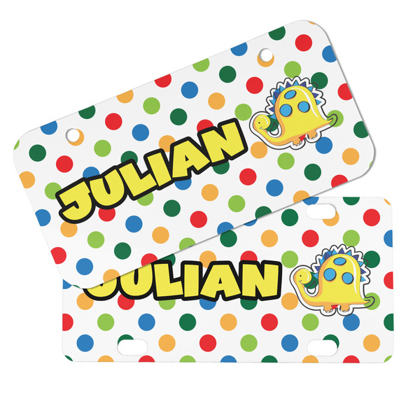 Dots & Dinosaur Mini License Plates - MAIN (4 and 2 Holes)