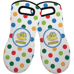 Dots & Dinosaur Neoprene Oven Mitts - Set of 2 w/ Name or Text