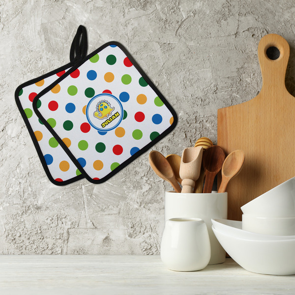 Dots & Dinosaur Neoprene Pot Holder - Set of 2  LIFESTYLE