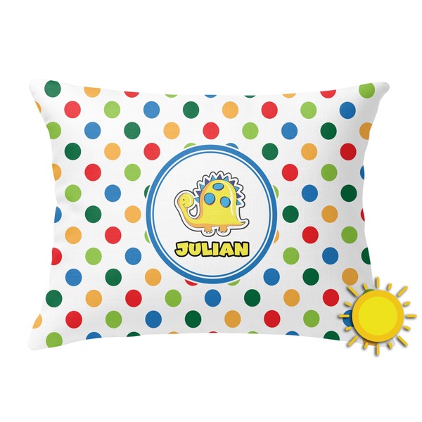 Custom Dots & Dinosaur Outdoor Throw Pillow (Rectangular) (Personalized)