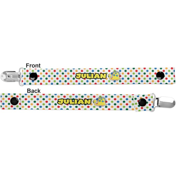 Dots & Dinosaur Pacifier Clip - Front and Back