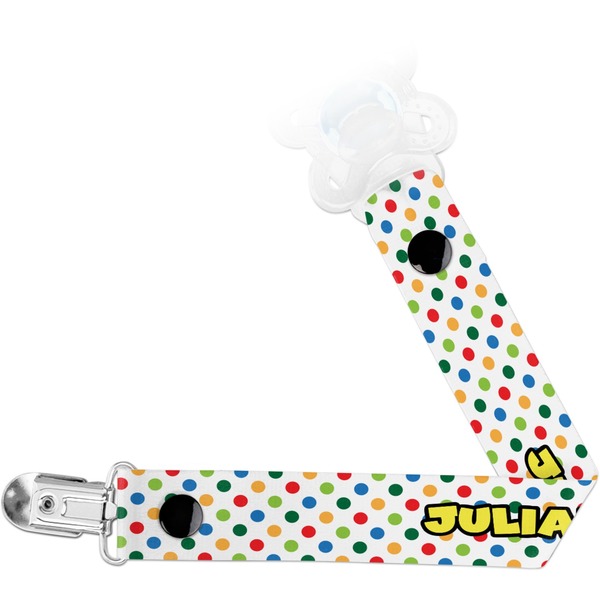 Custom Dots & Dinosaur Pacifier Clip (Personalized)