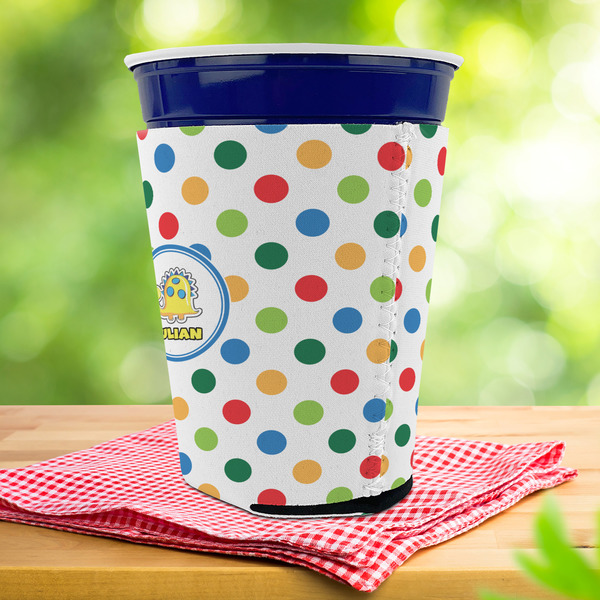 Dots & Dinosaur Party Cup Sleeves - with bottom - Lifestyle