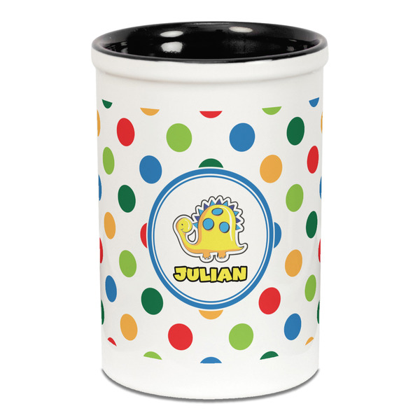 Dots & Dinosaur Pencil Holder - Black