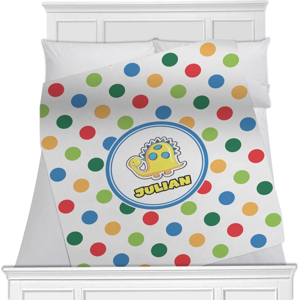 Custom Dots & Dinosaur Minky Blanket - Toddler / Throw - 60"x50" - Single Sided (Personalized)