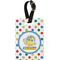 Dots & Dinosaur Plastic Luggage Tag - Rectangular w/ Name or Text