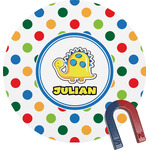 Dots & Dinosaur Round Fridge Magnet (Personalized)