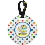 Dots & Dinosaur Plastic Luggage Tag - Round (Personalized)