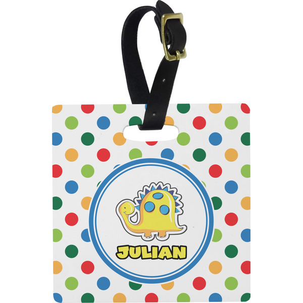 Dots & Dinosaur Personalized Square Luggage Tag