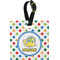 Dots & Dinosaur Plastic Luggage Tag - Square w/ Name or Text