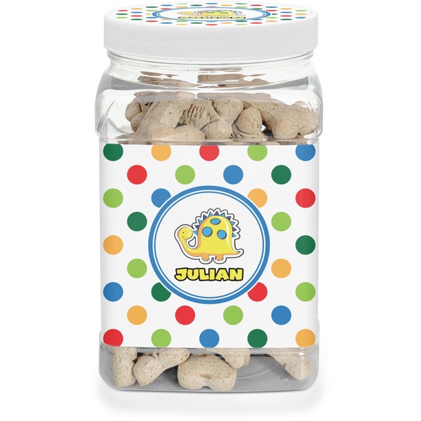 Custom Dots & Dinosaur Dog Treat Jar (Personalized)
