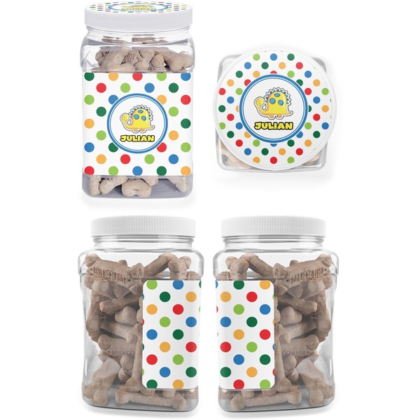 Dots & Dinosaur Pet Treat Jar - Multiple Angles