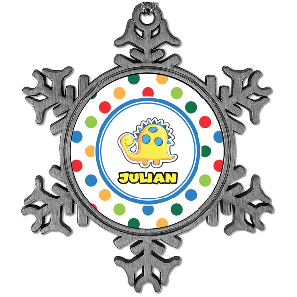 Custom Dots & Dinosaur Vintage Snowflake Ornament (Personalized)