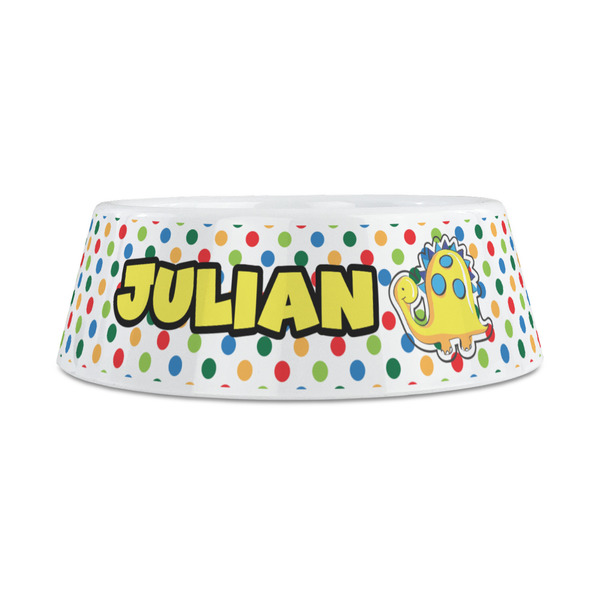 Dots & Dinosaur Plastic Dog Bowls - Medium - FRONT