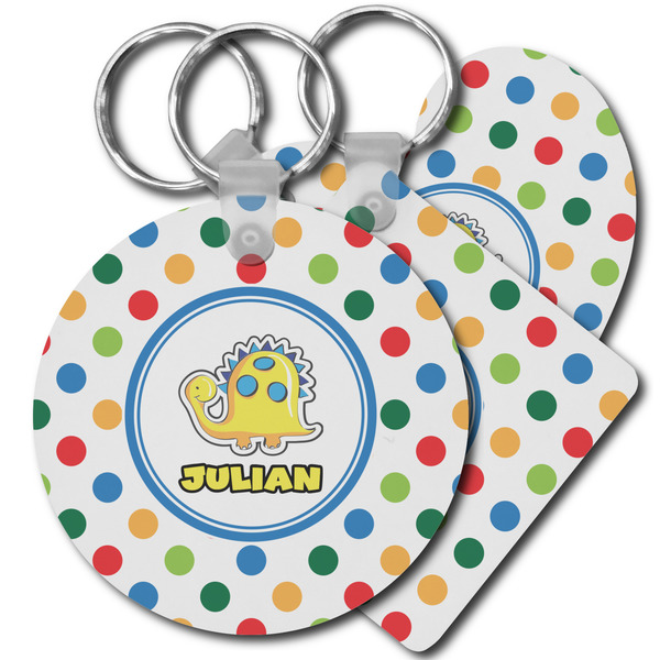 Custom Dots & Dinosaur Plastic Keychain (Personalized)