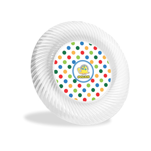 Custom Dots & Dinosaur Plastic Party Appetizer & Dessert Plates - 6" (Personalized)