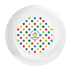 Dots & Dinosaur Plastic Party Dinner Plates - 10" (Personalized)