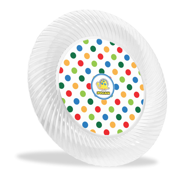 Custom Dots & Dinosaur Plastic Party Dinner Plates - 10" (Personalized)