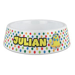 Dots & Dinosaur Plastic Dog Bowl - Large (Personalized)