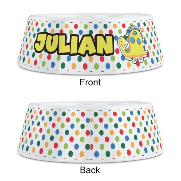 Dots & Dinosaur Plastic Pet Bowls - Medium - APPROVAL