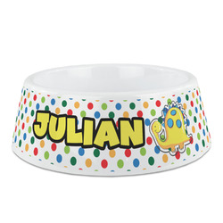 Dots & Dinosaur Plastic Dog Bowl (Personalized)