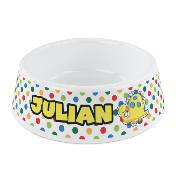 Custom Dots & Dinosaur Plastic Dog Bowl - Small (Personalized)