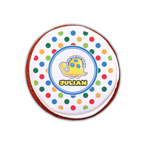 Dots & Dinosaur Printed Icing Circle - XSmall - On Cookie