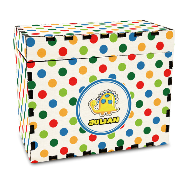 Custom Dots & Dinosaur Wood Recipe Box - Full Color Print (Personalized)