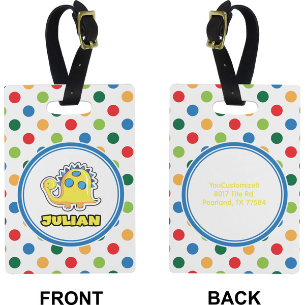 Dots & Dinosaur Rectangle Luggage Tag (Front + Back)
