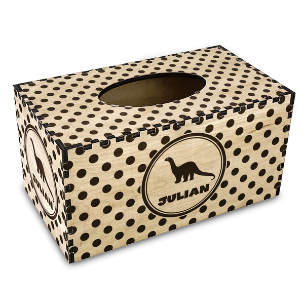 Custom Dots & Dinosaur Wood Tissue Box Cover - Rectangle (Personalized)