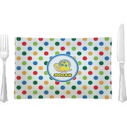 Dots & Dinosaur Rectangular Glass Lunch / Dinner Plate - Single or Set (Personalized)